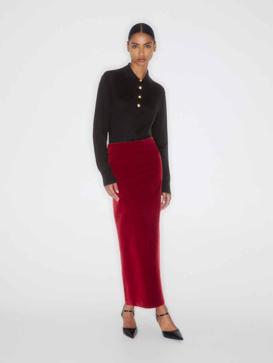 Red velvet pencil skirt store