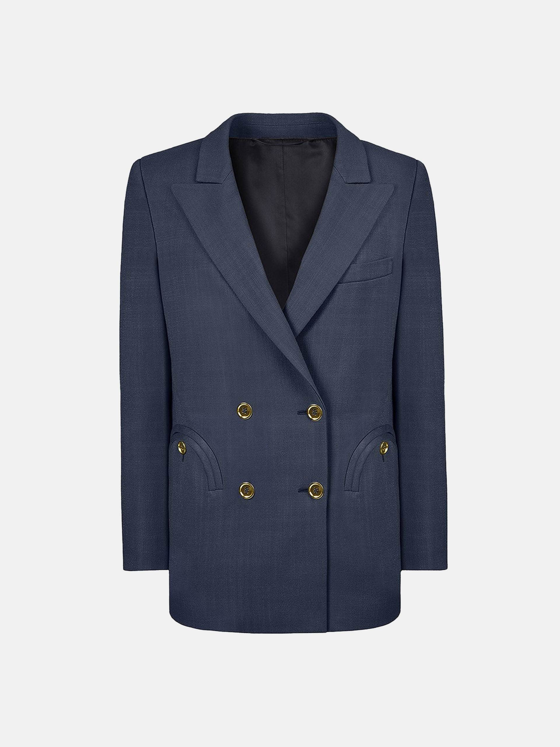 Navy blue double-breasted essential Blazer with 6 brass buttons